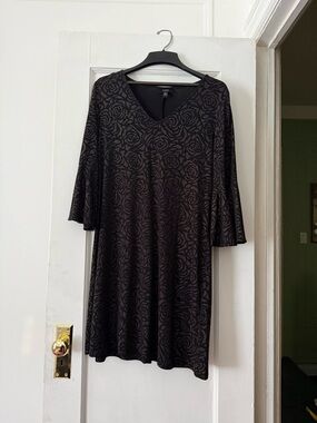MSK Black Dress with Gold Rose Dot Jacquard